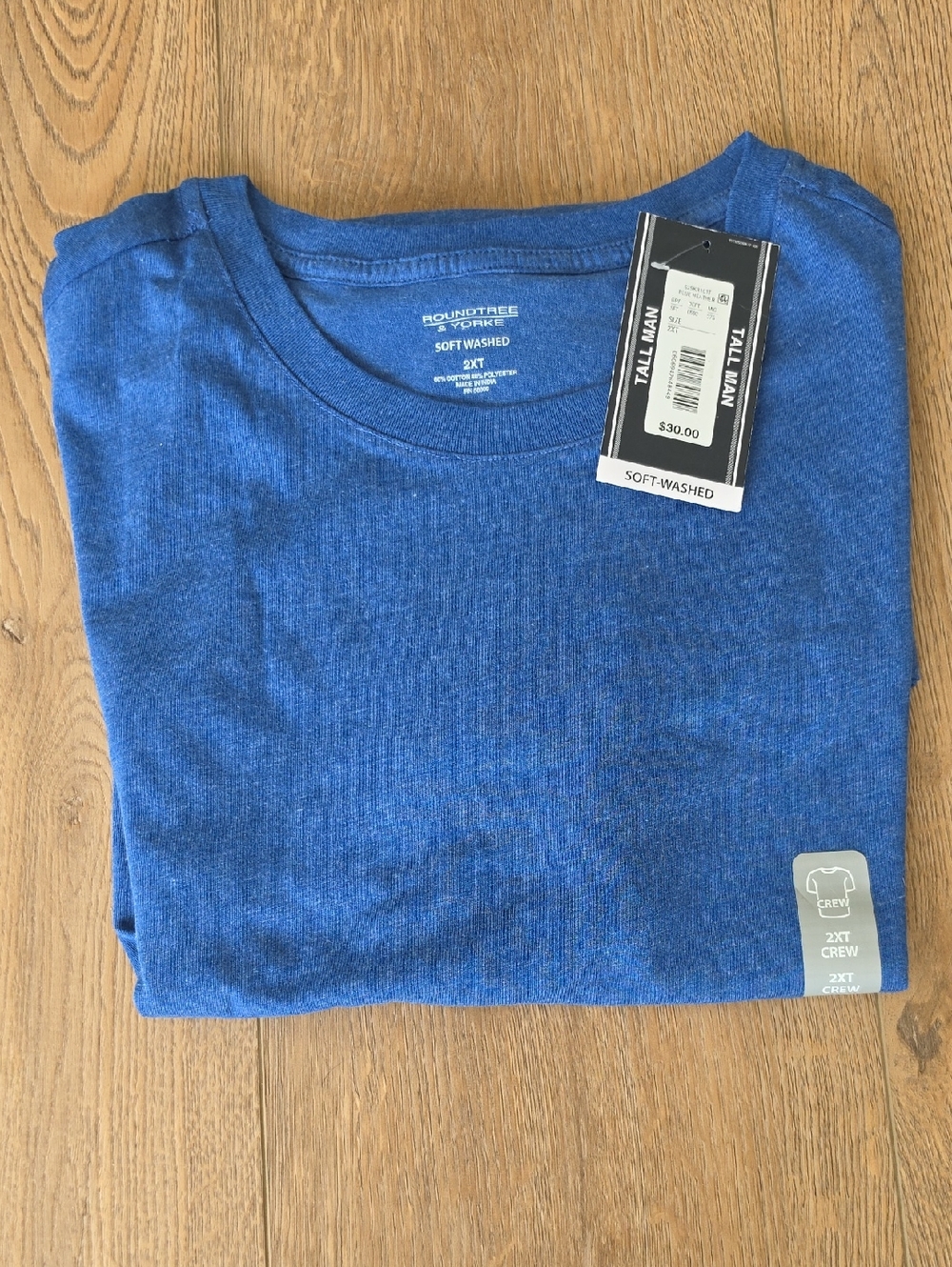 Men's Blue Big&Tall 2XT Roundtree & Yorke Soft Washed Short Sleeve Crew T-Shirt